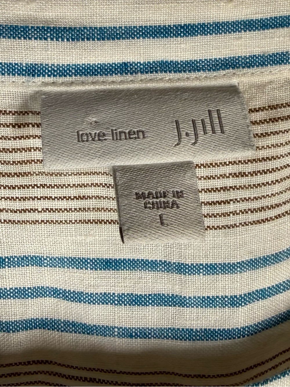 J. Jill Linen Sz L Blue and Beige Striped Midi Dress - Picture 2 of 8